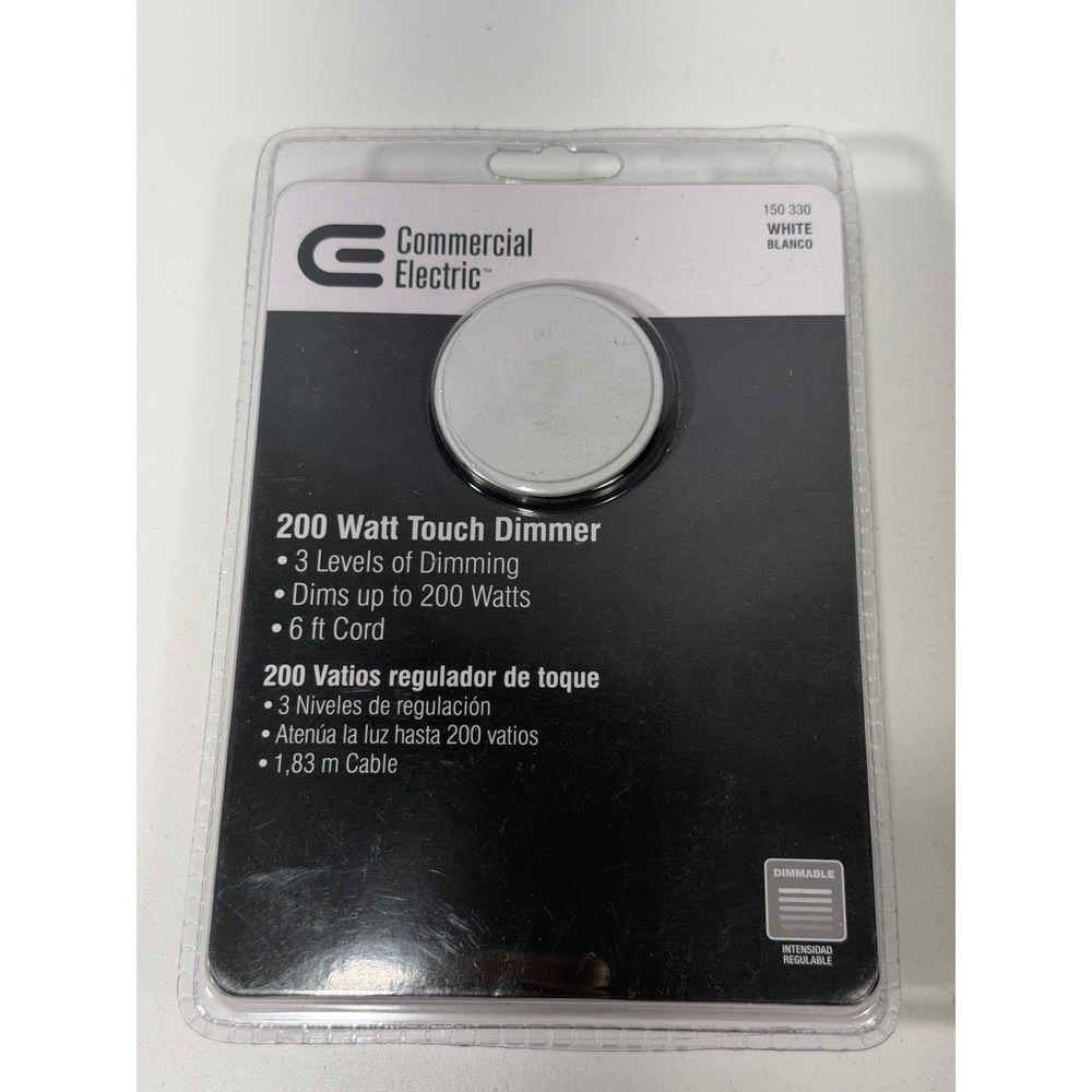 New, Commercial Electric 200 Watt 120 Volt 3 Level Touch Dimmer White 150-330